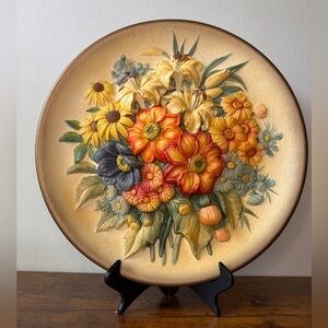 VTG 1960s Bossons Autumn Gold 3D Floral Wall Plaque - Chalkware England MCM